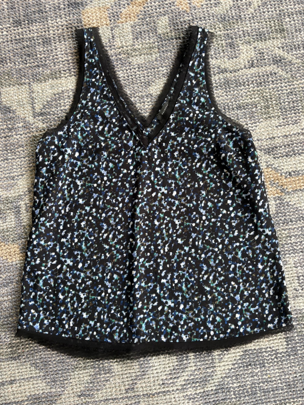 Halogen Black Top with Blue Teal and White Speckle Print